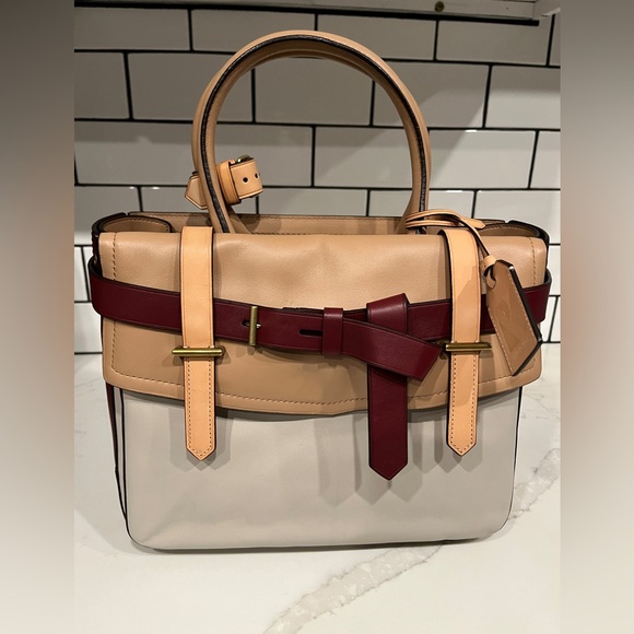 Reed Krakoff Handbags - Reed Krakoff Tan and Burgundy Boxer Tote Bag